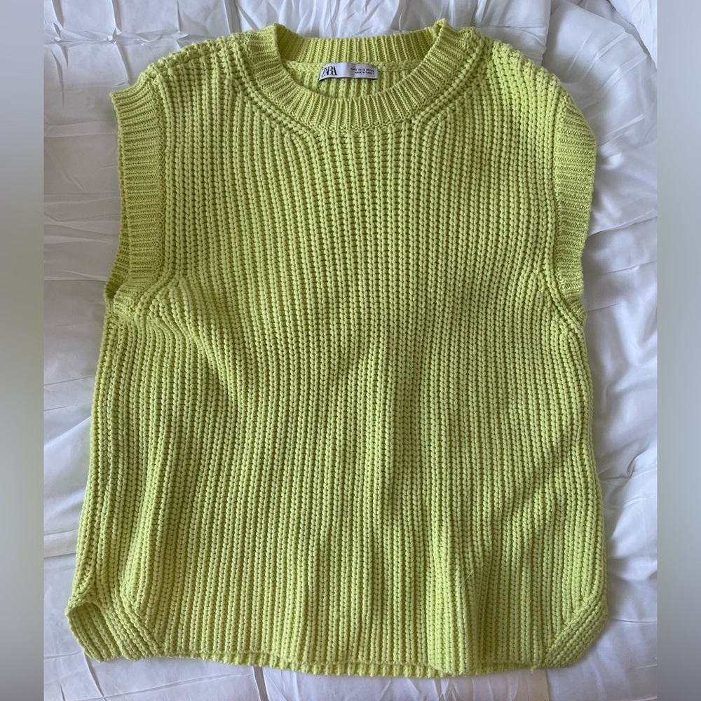 Zara sweater vest, US Small, bright yellow/green.